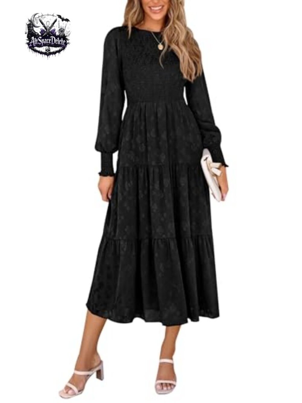 PRETTYGARDEN Women's Midi Dress Long Sleeve Fit Flare Smocked Wedding Guest